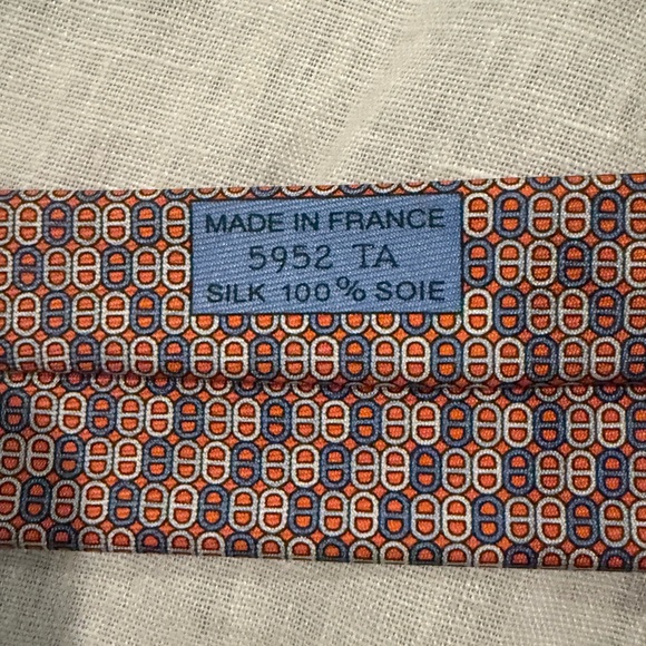 Hermes Tie Men’s OS Navy Orange - Picture 5 of 6